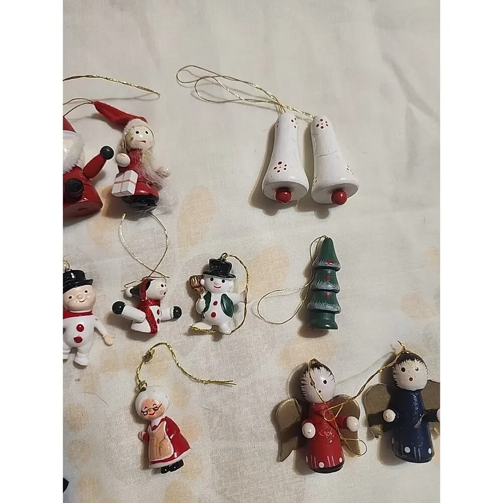 21 Vintage Miniature Christmas Tree Ornaments Snowman Santa Angel Star Trees